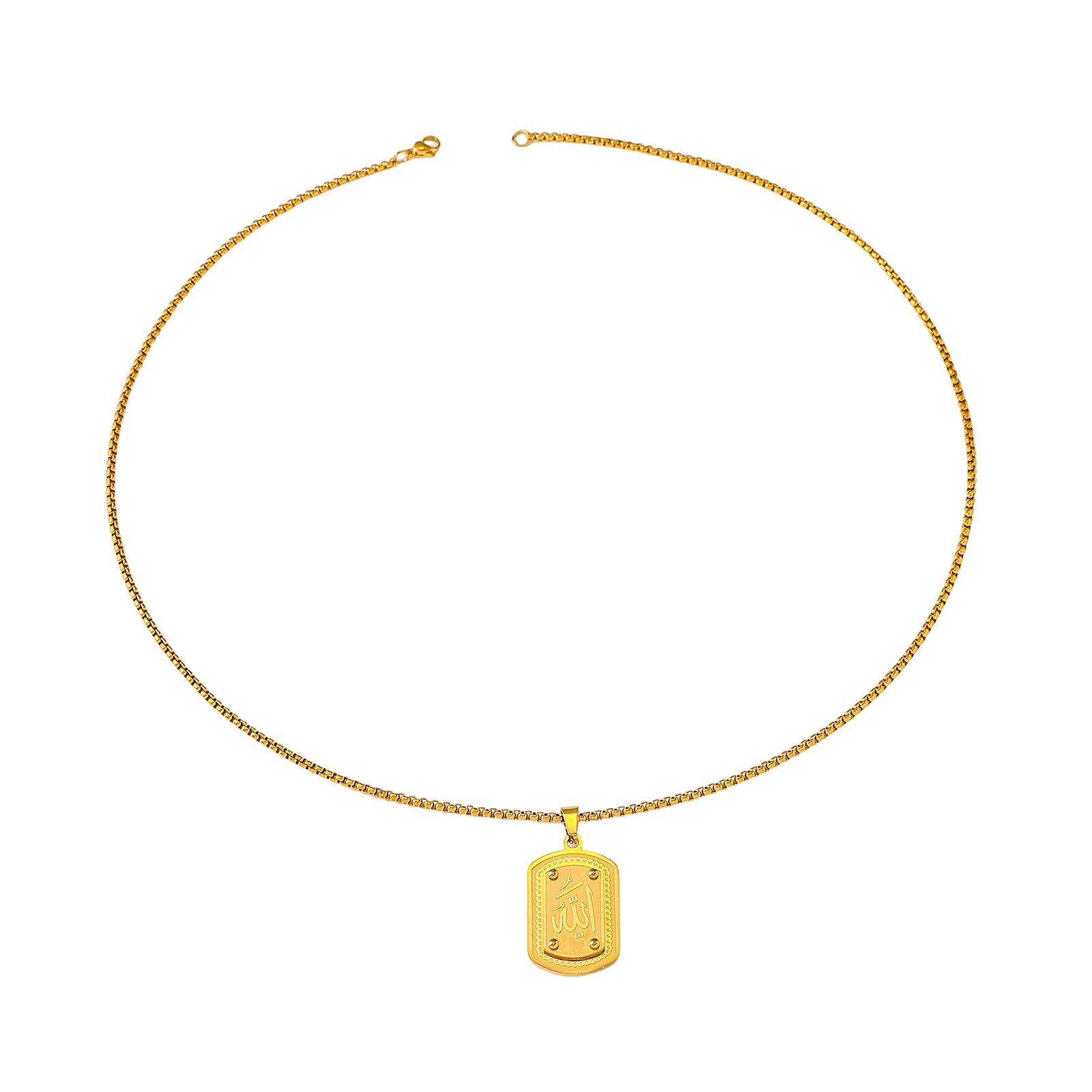 Allah Necklace Pendant – Gold Stainless Steel with Pearl Style Chain