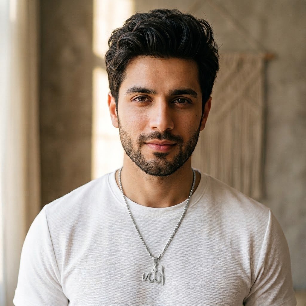 Allah Necklace Pendant – Silver Stainless Steel with Pearl Style Chain — image 3