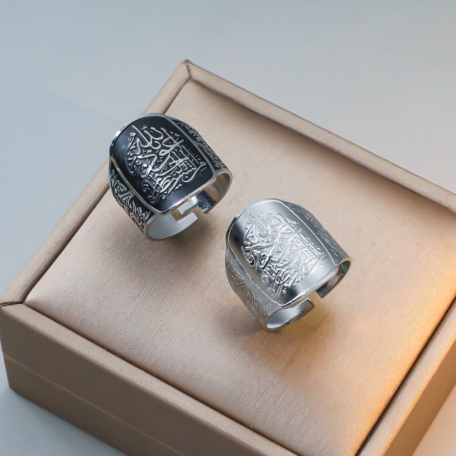 Auzubillah- Golden Black Adjustable Stainless Steel Band (WIR8) — image 3