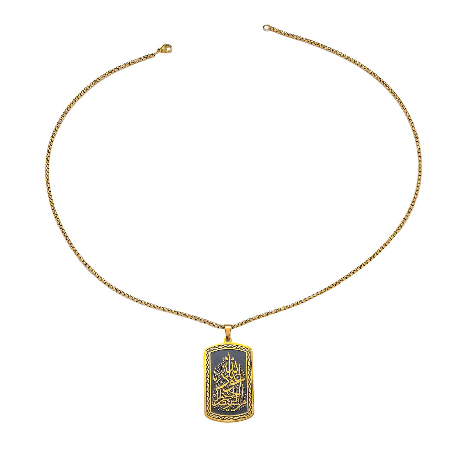 Auzubillah Necklace Pendant – Golden Stainless Steel with Pearl Chain — image 3