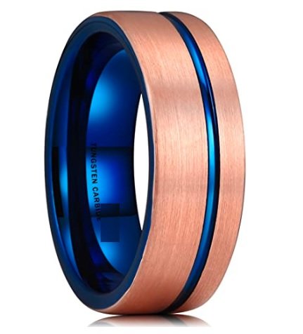 Azure Bar - 8mm Copper &amp;amp; Blue Tungsten Carbide Ring — image 3