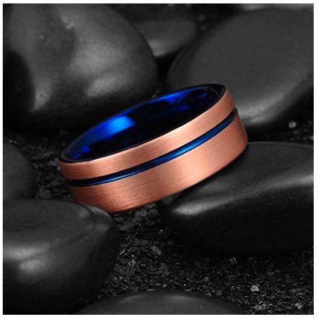 Azure Bar - 8mm Copper &amp;amp; Blue Tungsten Carbide Ring — image 4