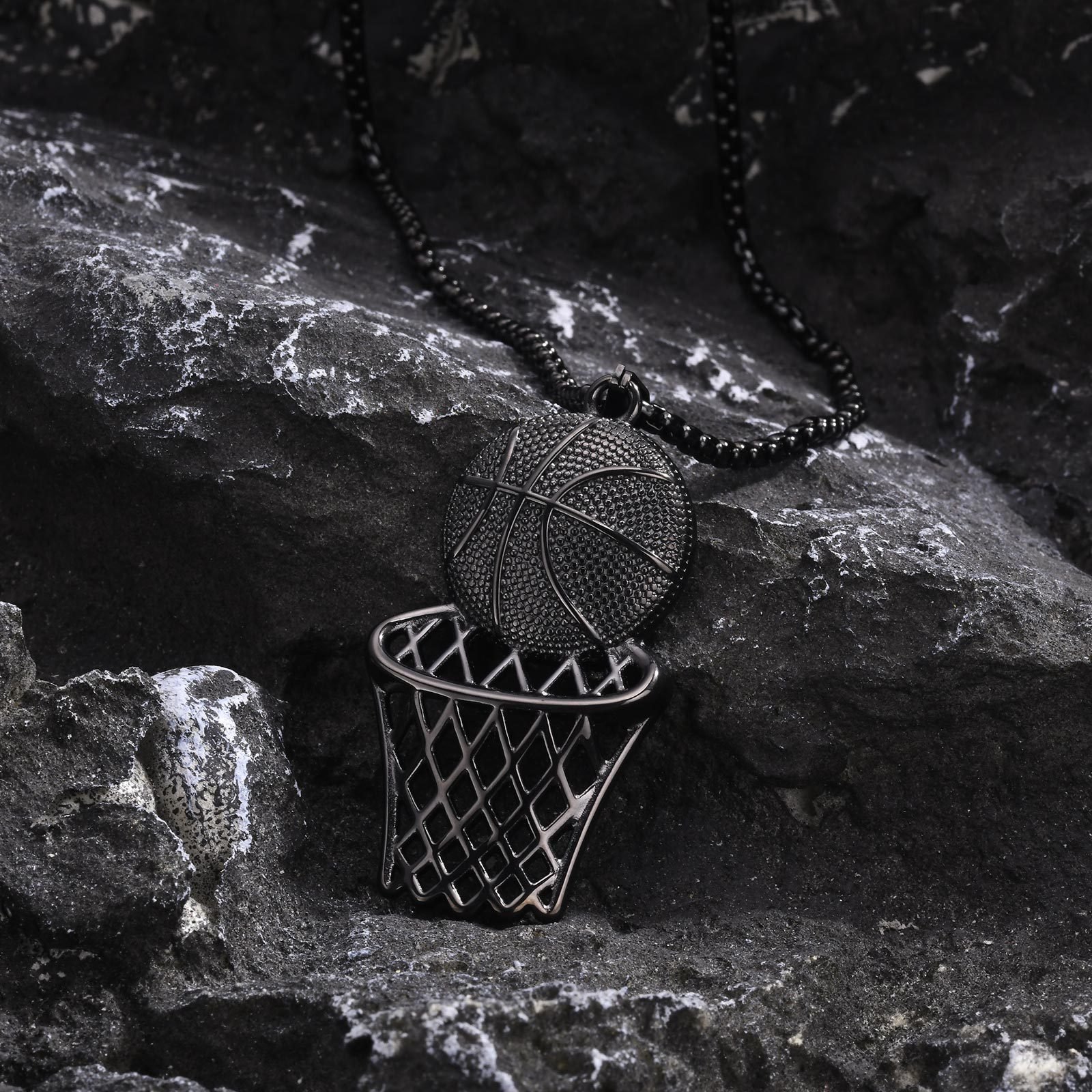 Basket Ball - Black -Men, Women Necklace Pendant with Chain — image 3