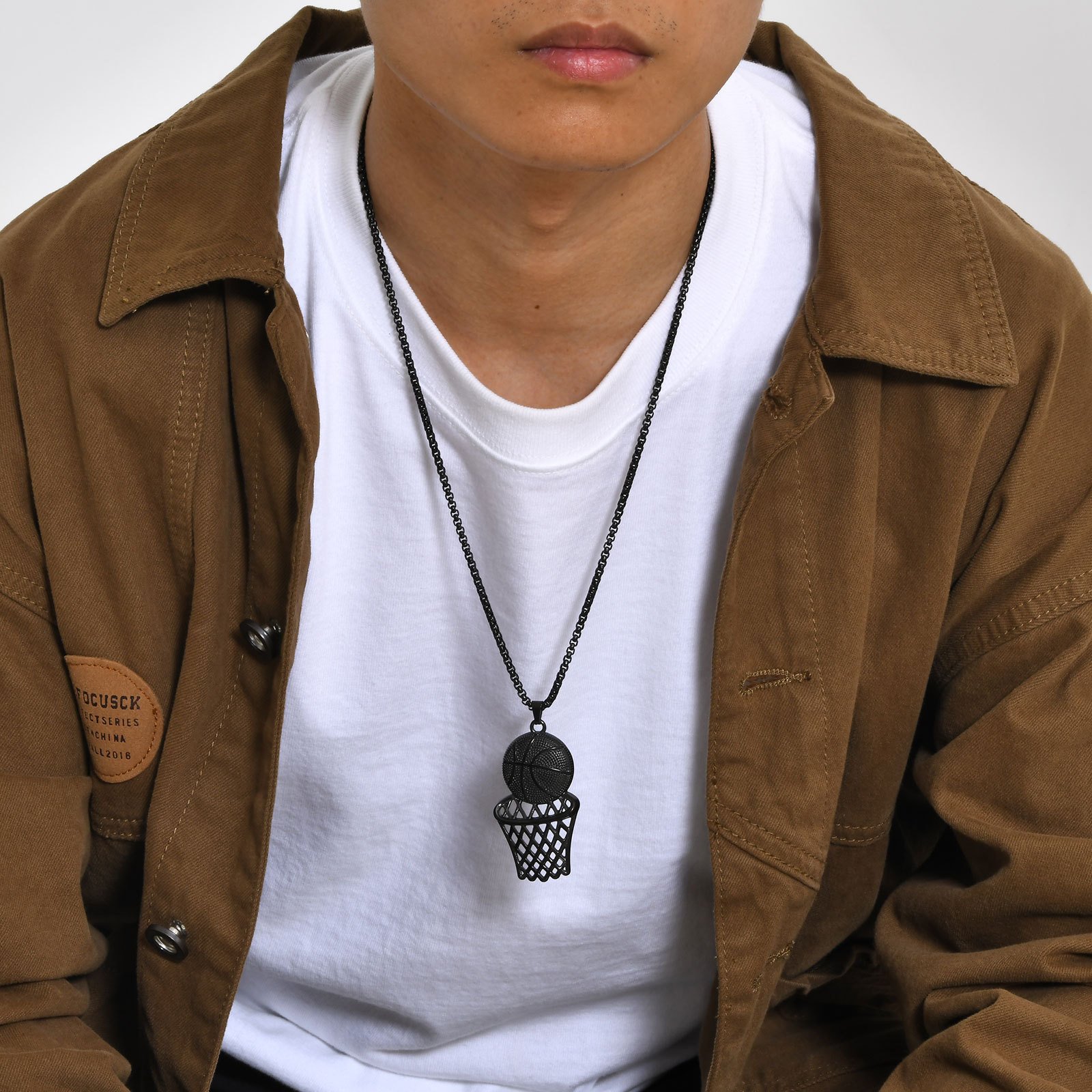 Basket Ball - Black -Men, Women Necklace Pendant with Chain — image 5