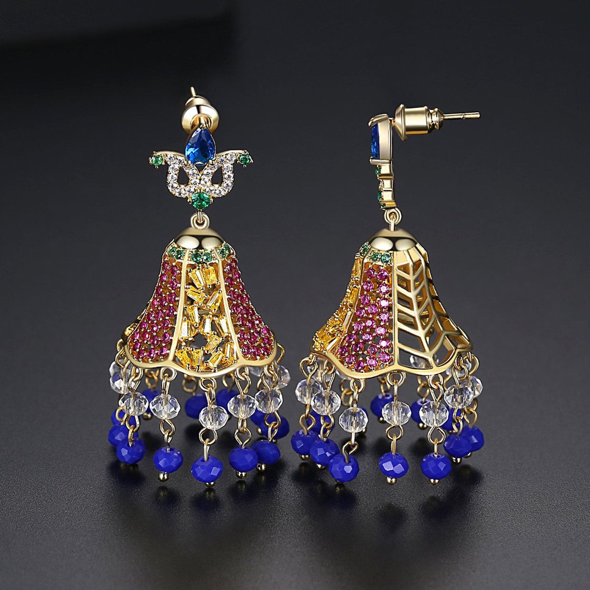 Blue Lilly Drops- Women Jhumki Earrings — image 7