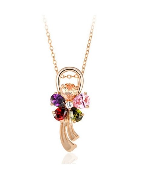 Brooch Like - Multi Colored Stone Pendant with Gold Base