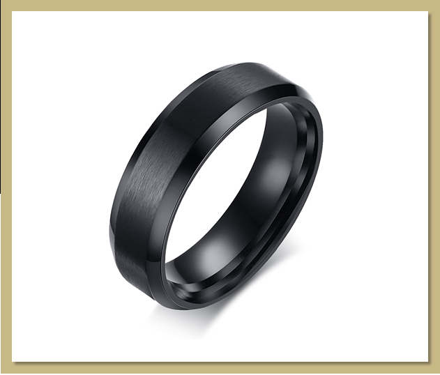 Shiny Slant Edge – Black | Silver Stainless Steel Ring — image 4
