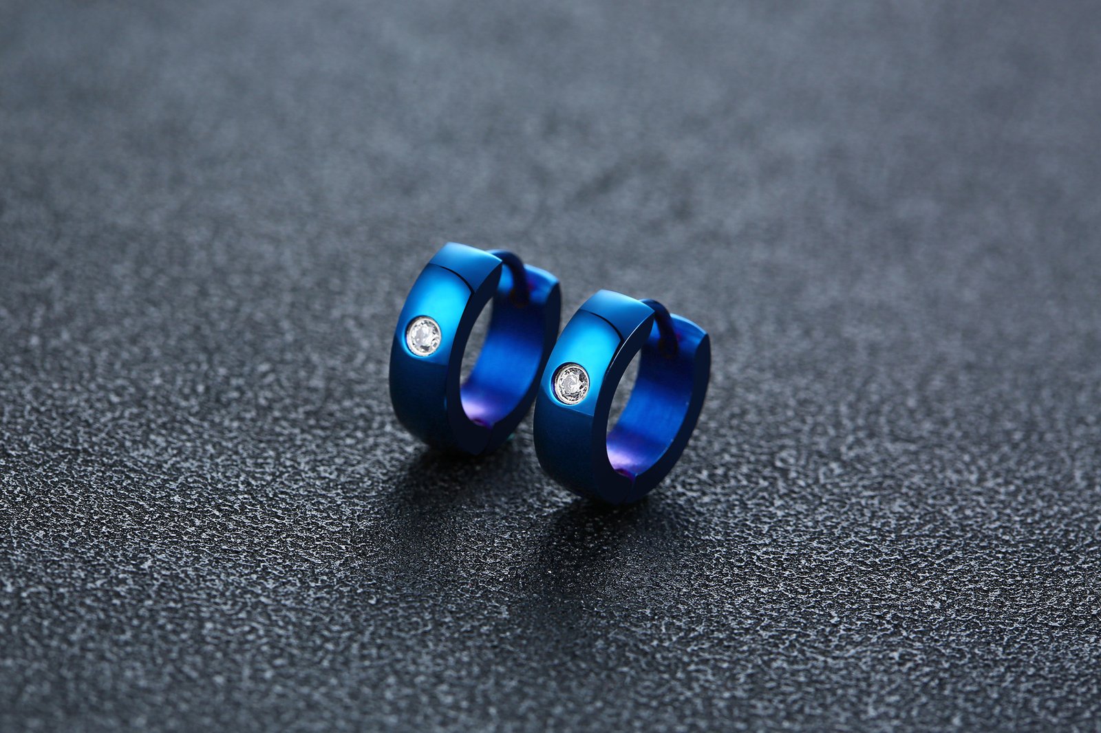 Round Edge Men Earring Blue Mini Hoop Sterling Stone