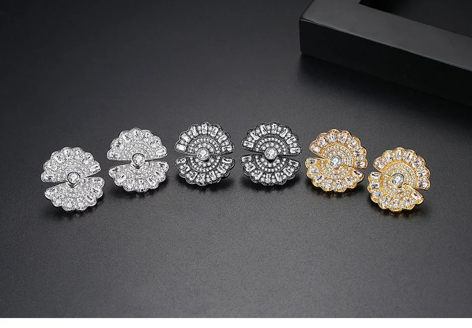 Twin Fan Silver - Women Earrings