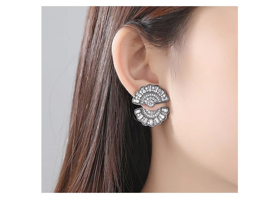 Twin Fan Silver - Women Earrings — image 5