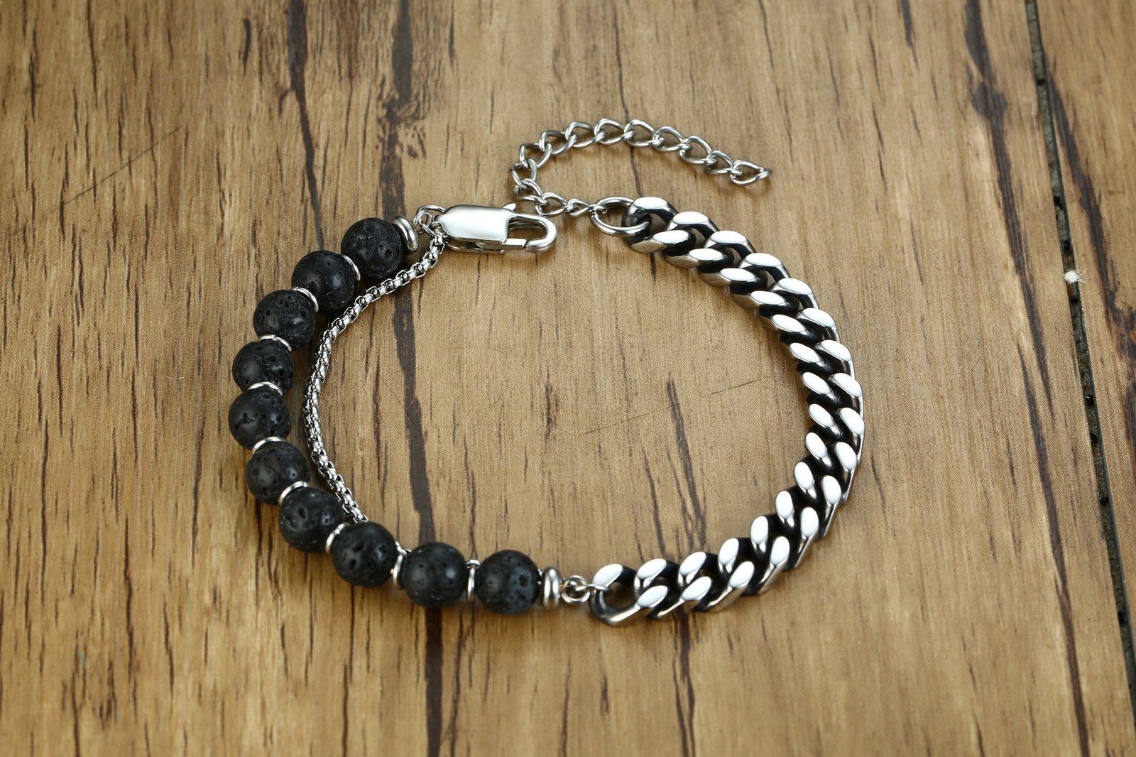 WM-B303- Silver Black Stainless Steel Men Bracelet