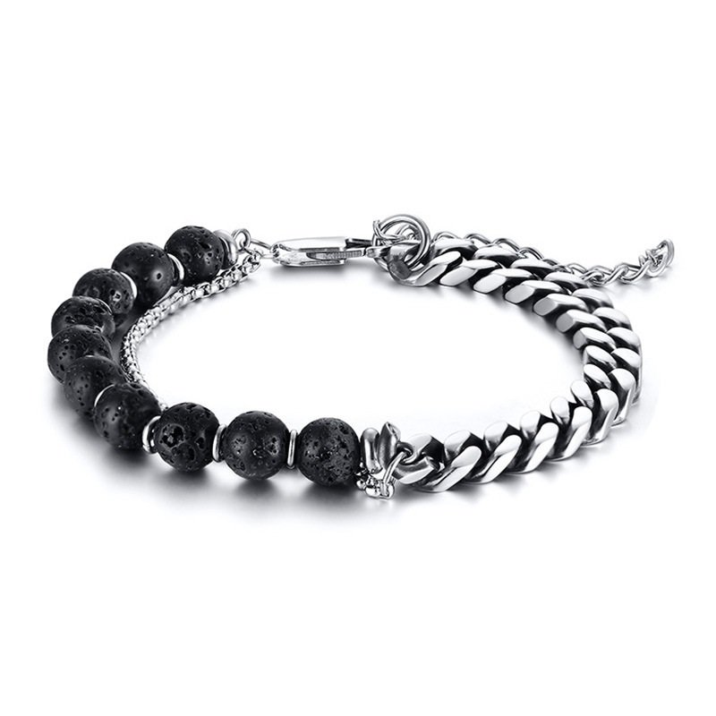 WM-B303- Silver Black Stainless Steel Men Bracelet — image 3