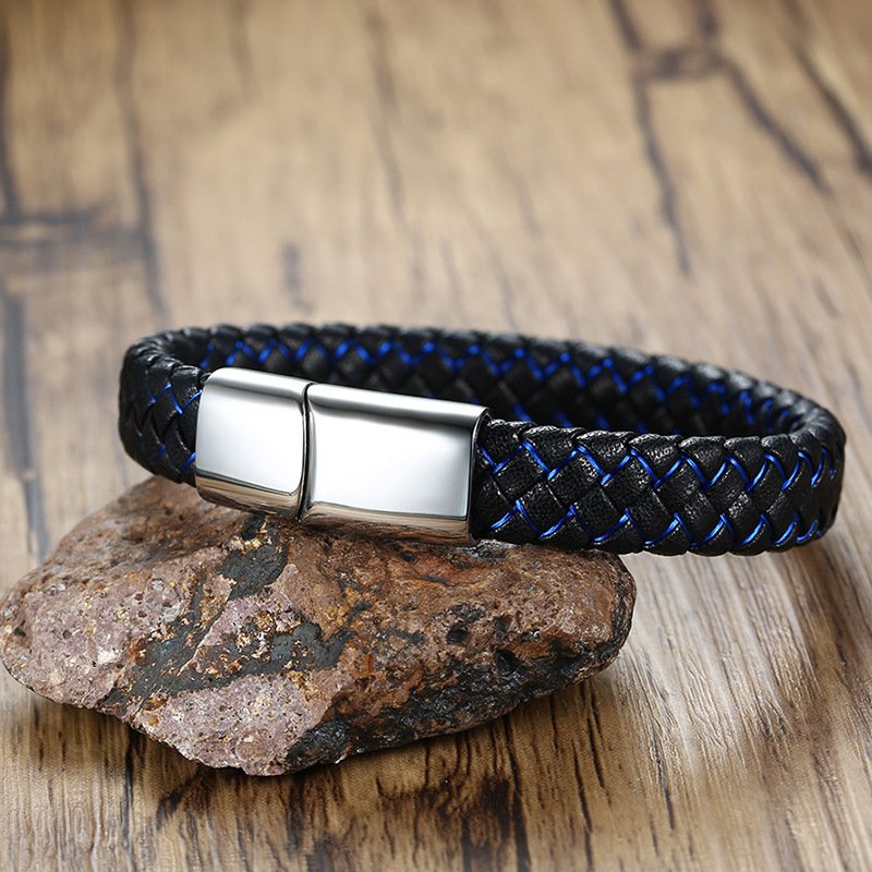 WM-B278 - Silver Genuine Leather | 316 Stainless Steel Bracelet