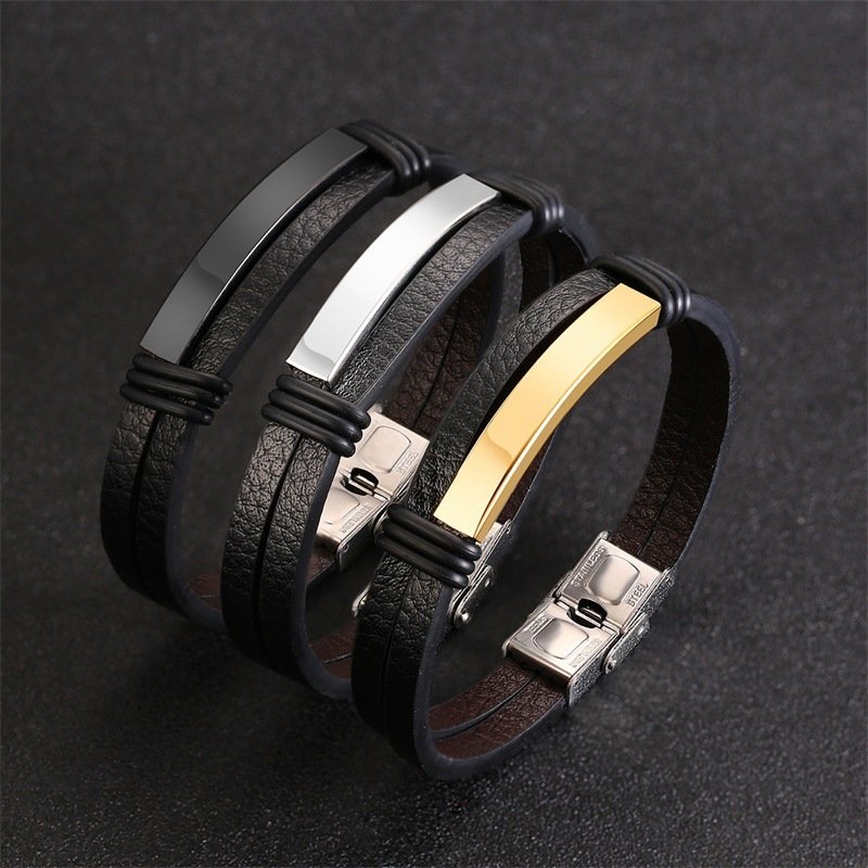 WM-B311 - Golden Genuine Leather | 316 Stainless Steel Bracelet — image 4