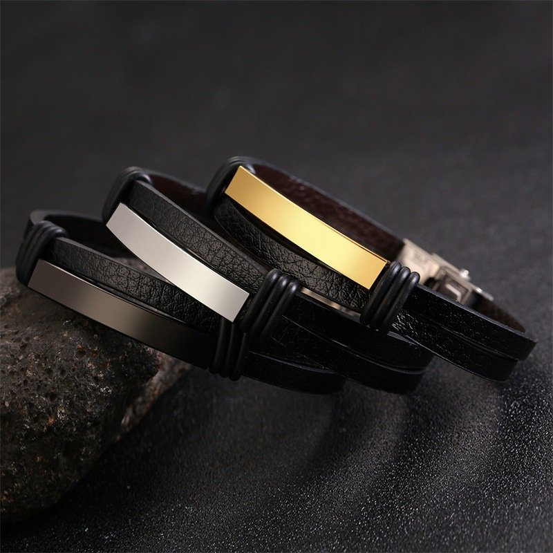 WM-B311 - Golden Genuine Leather | 316 Stainless Steel Bracelet — image 5