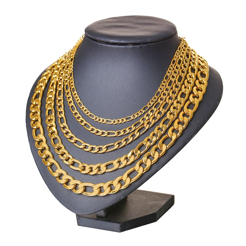 WM-C11-7.5mm Men Gold Necklace Figaro Chain
