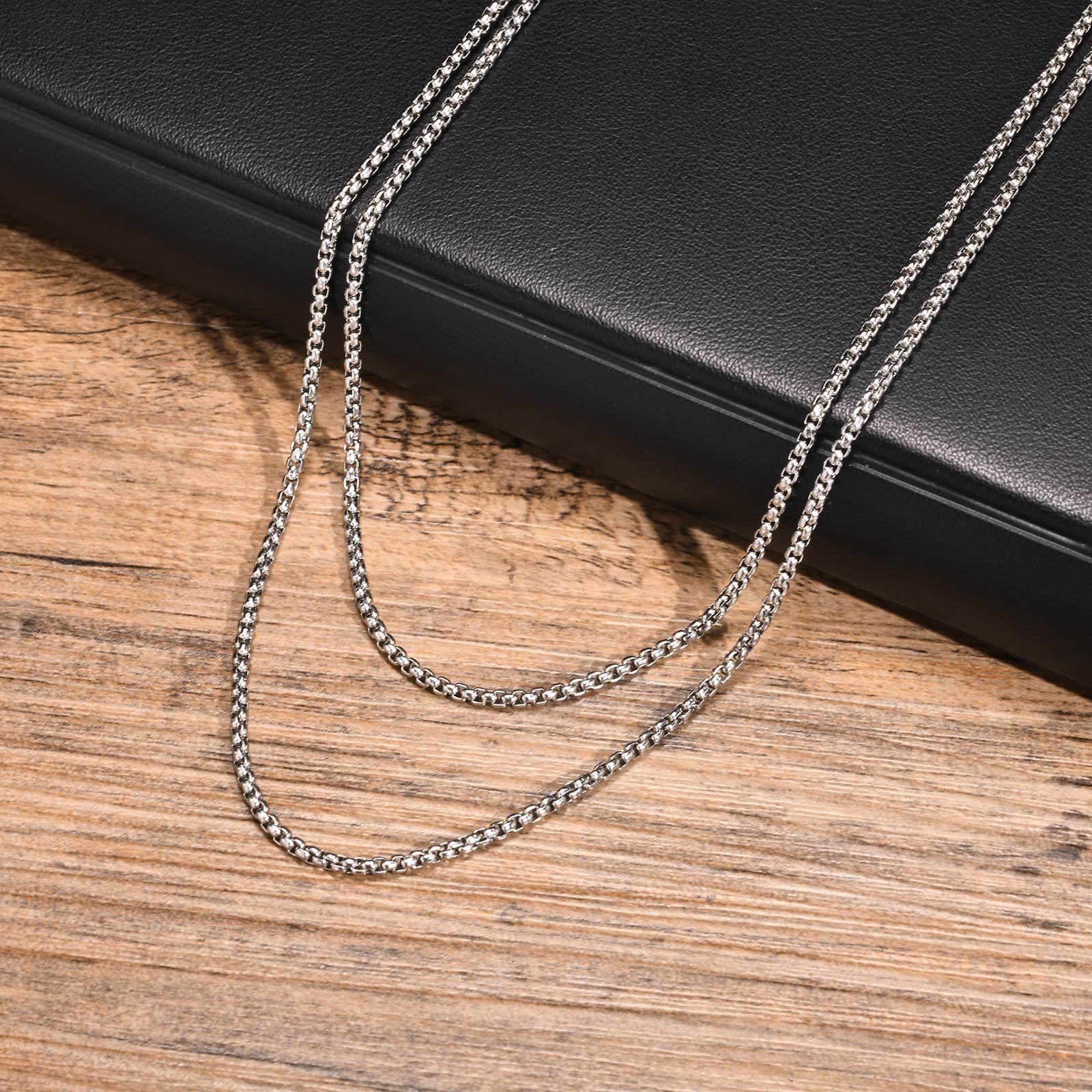 WM-C47 - Double Layer Men-Women Silver Necklace Chain — image 6