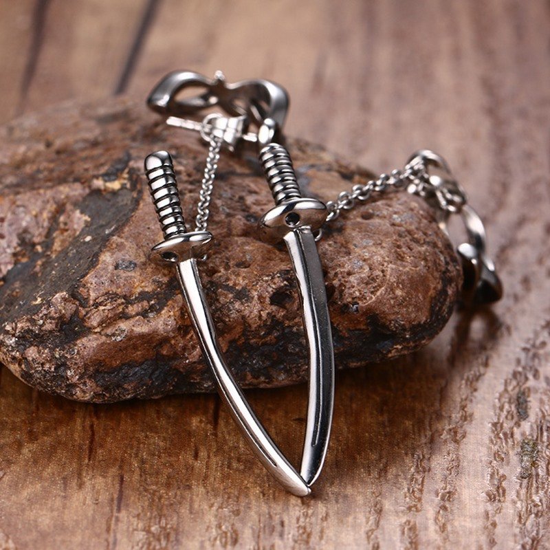 WM-E17 Silver Sword Ear Studs Men Earring — image 4