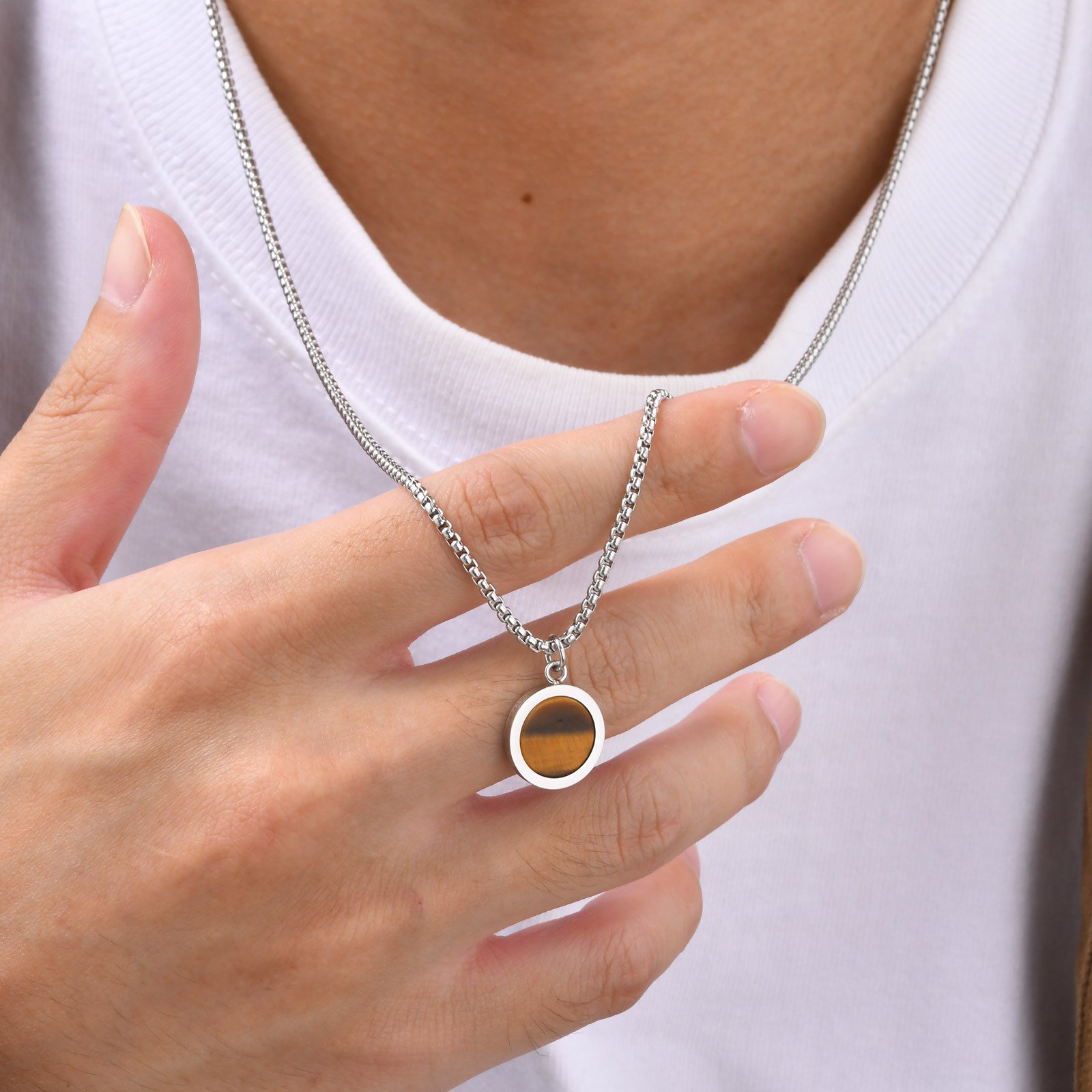 WM-P110 Tiger Eye Stone Men, Women Necklace Pendant with Chain — image 10