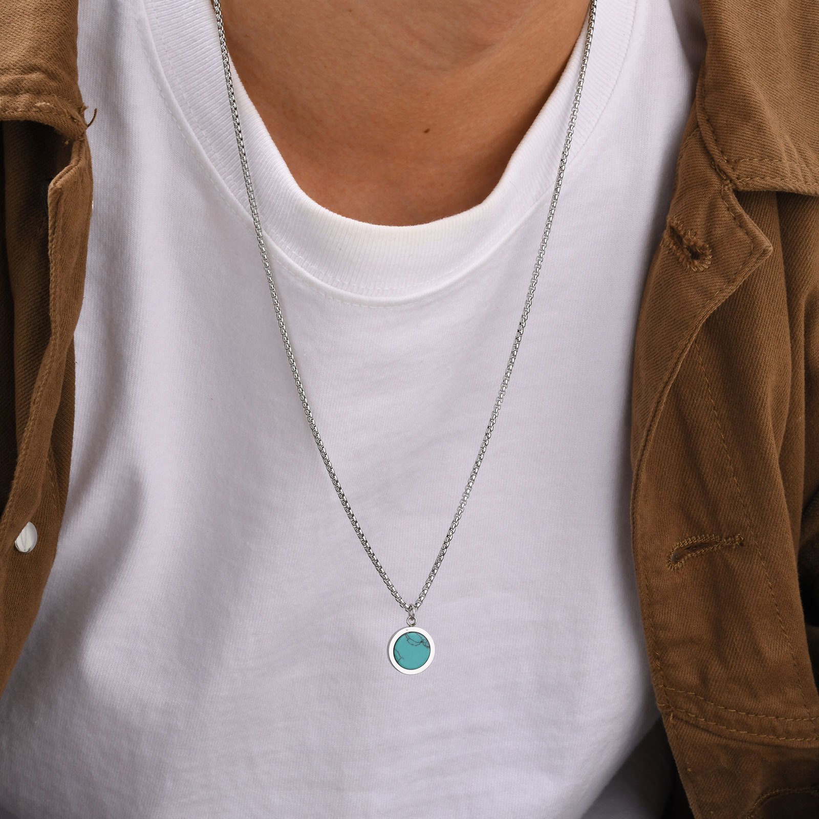 WM-P110 Tourquise Men, Women Necklace Pendant with Chain — image 8