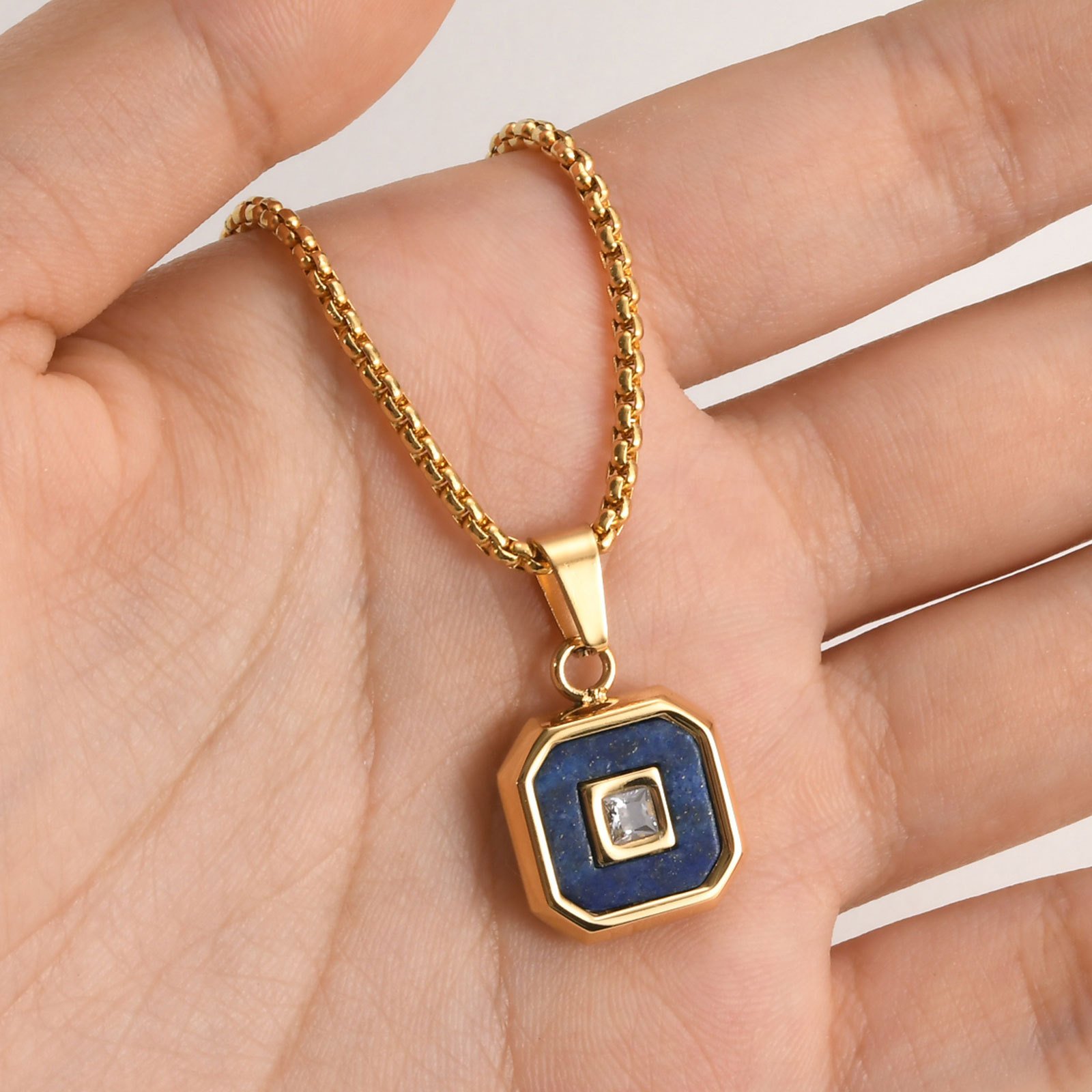 WM-P137 Golden Tourquise Men, Women Necklace Pendant with Chain — image 5
