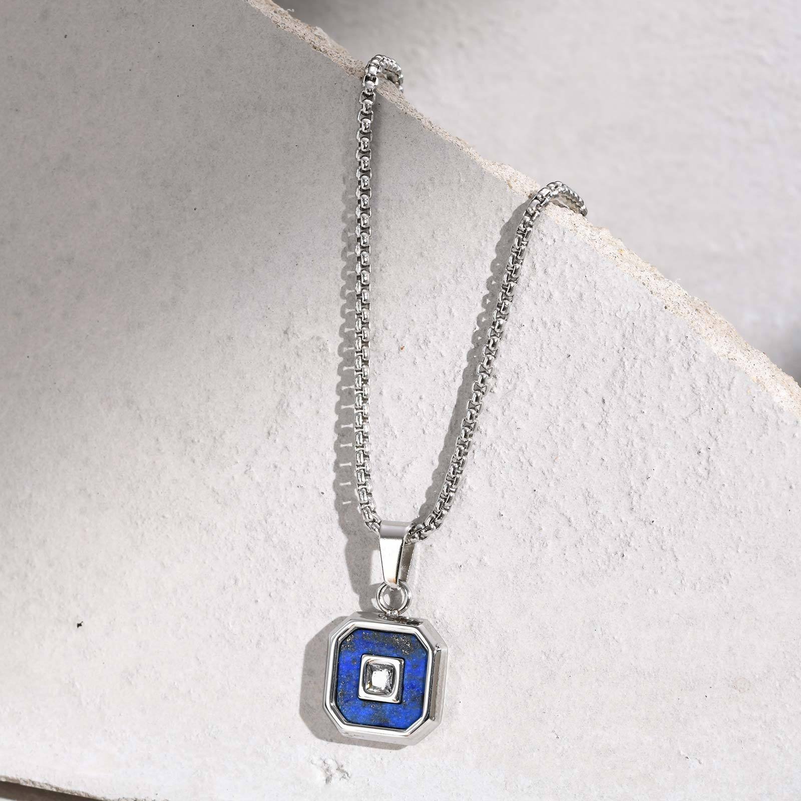 WM-P137 Silver Blue Men, Women Necklace Pendant with Chain — image 6