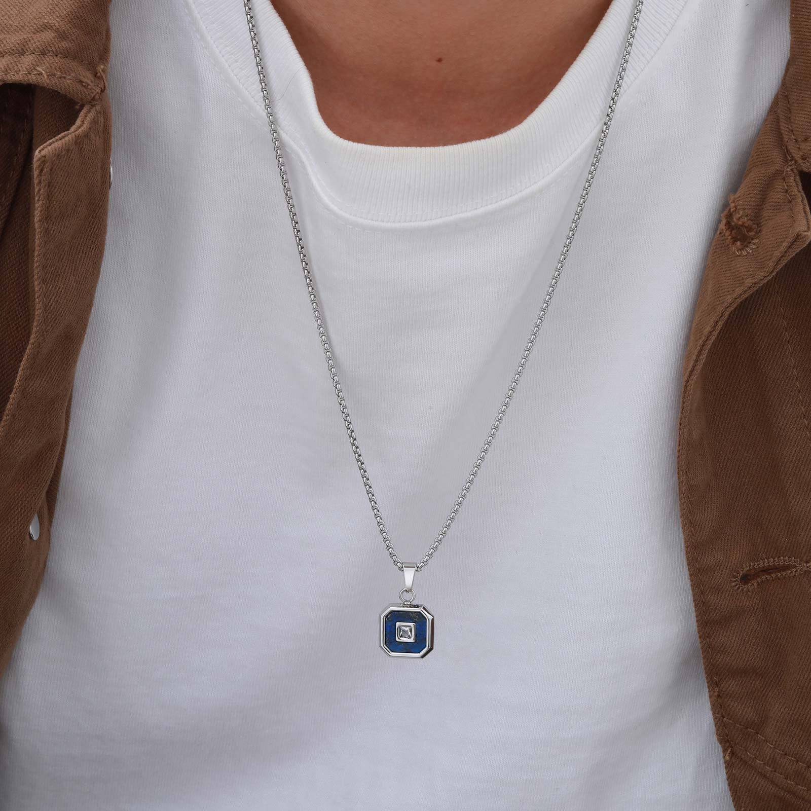 WM-P137 Silver Brown Men, Women Necklace Pendant with Chain — image 4