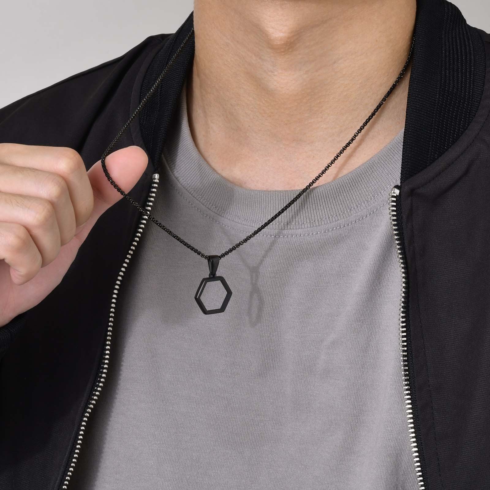 WM-P94 Black Men, Women Necklace Pendant with Chain — image 5
