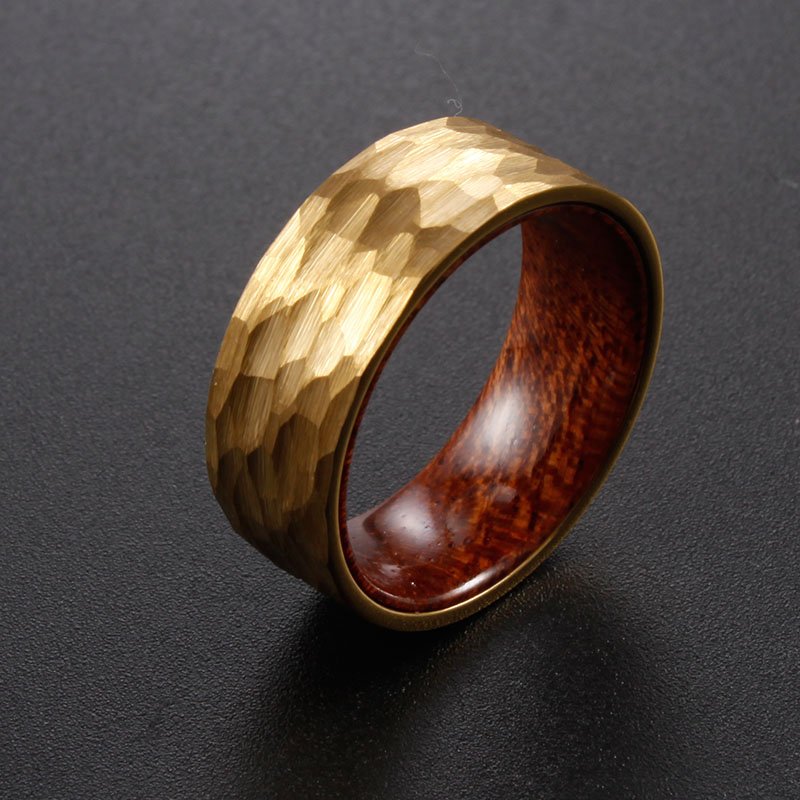 WM-R139 - Hammered Gold Tungsten Carbide Ring