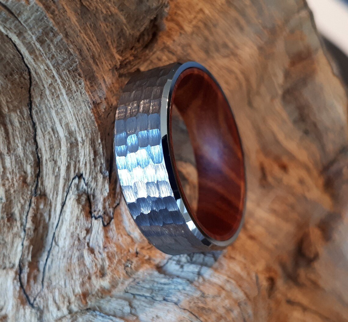 WM-R139 - Hammered 8mmm Silver Tungsten Carbide Ring — image 4
