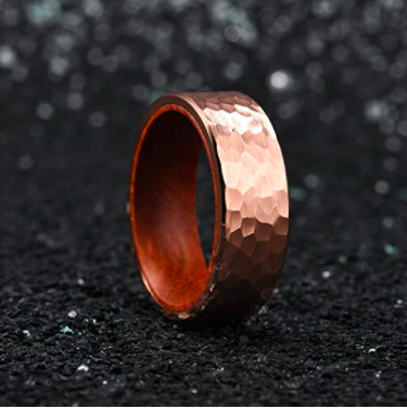 WM-R139 - 8mm Hammered Rose Gold Tungsten Carbide Ring