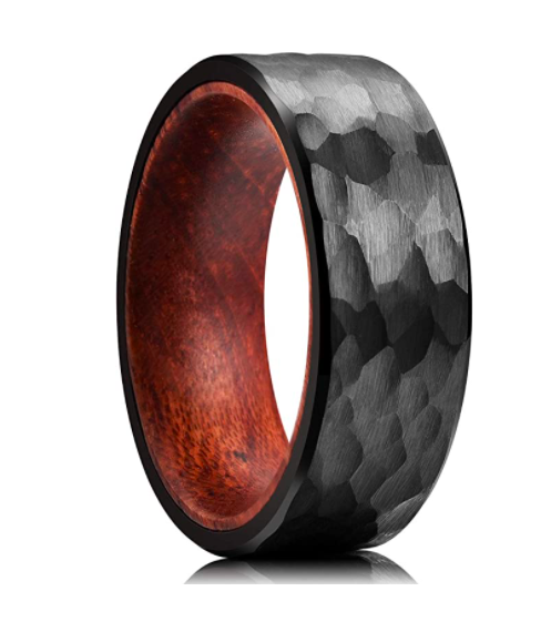 WM-R139 - Hammered 8mmm Black Tungsten Carbide Ring