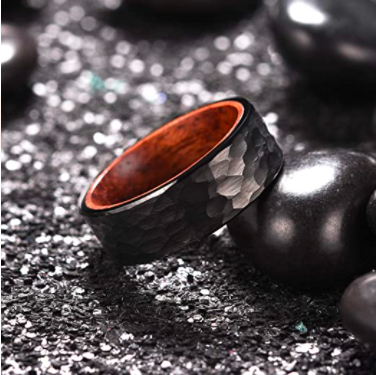 WM-R139 - Hammered 8mmm Black Tungsten Carbide Ring — image 3