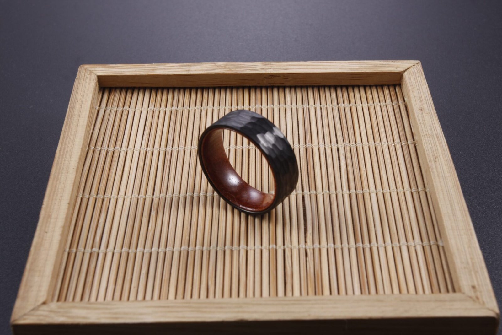 WM-R139 - Hammered 8mmm Black Tungsten Carbide Ring — image 7