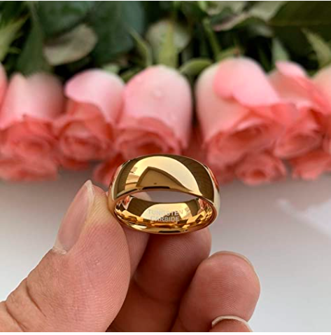 WM-R144 - Shiny Gold 8 mm Tungsten Carbide Ring — image 3