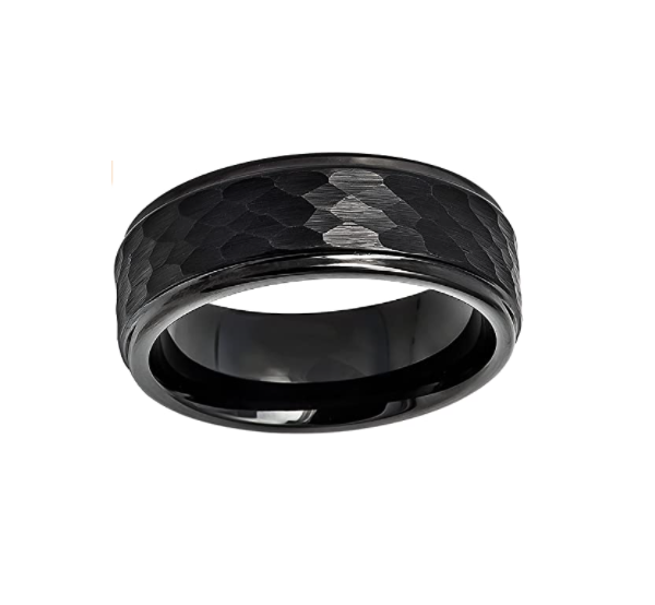 WM-R150 - Hammered Black 8 mm Tungsten Carbide Ring