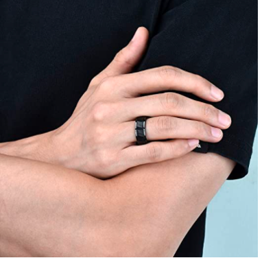WM-R142 - Hammered Black 8 mm Tungsten Carbide Ring — image 5