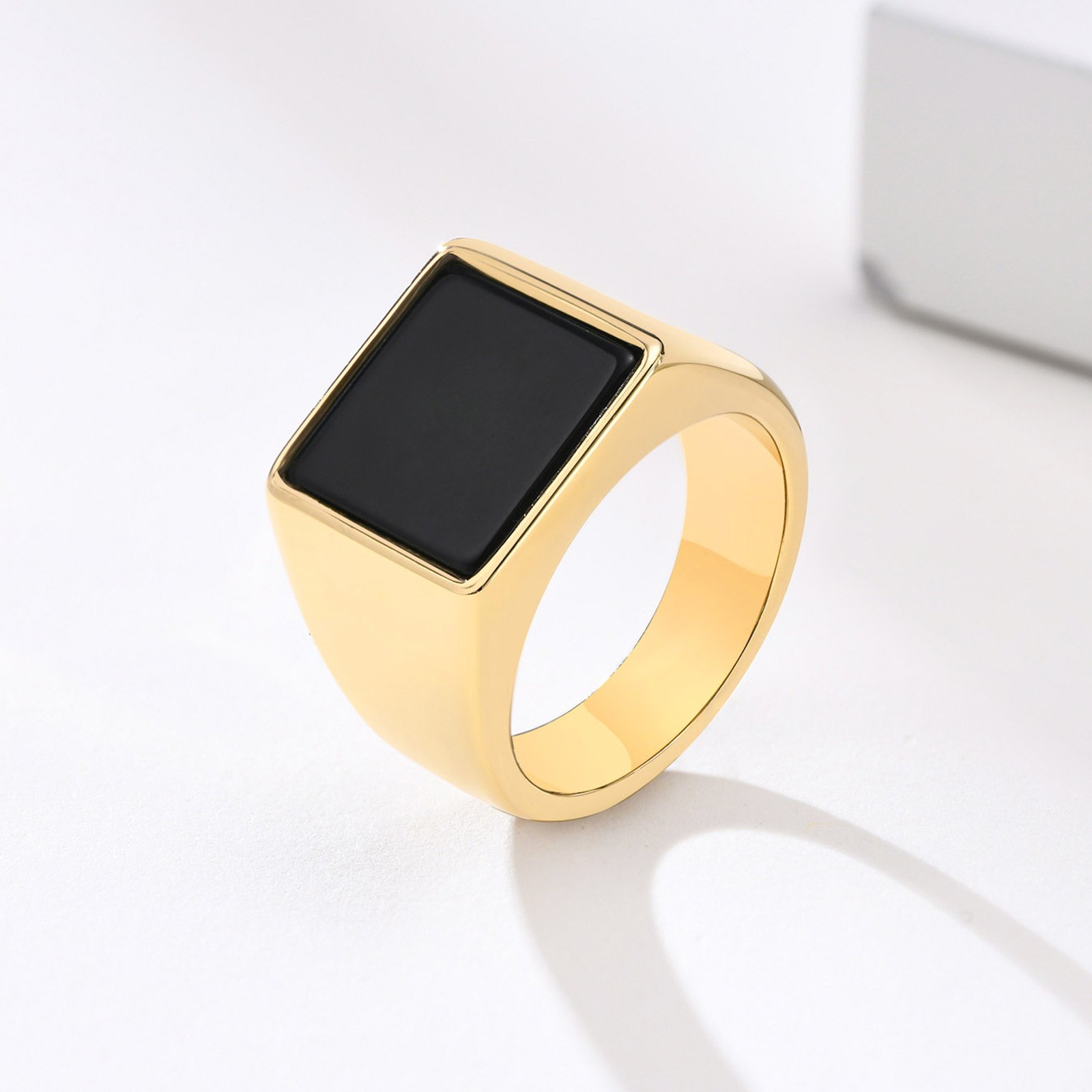 WMR-152 - Black Stone - Gold Stainless Steel Men Ring