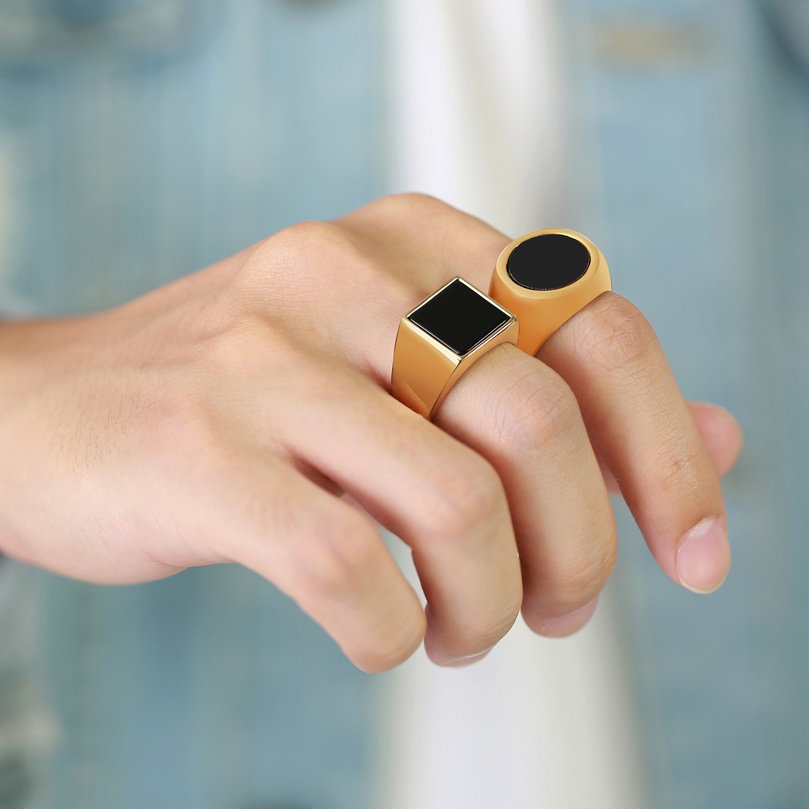 WMR-152 - Black Stone - Gold Stainless Steel Men Ring — image 4