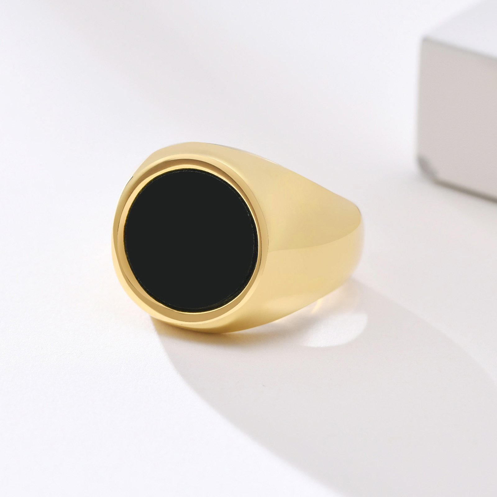 WMR-153 - Black Stone - Gold Stainless Steel Men Ring — image 5