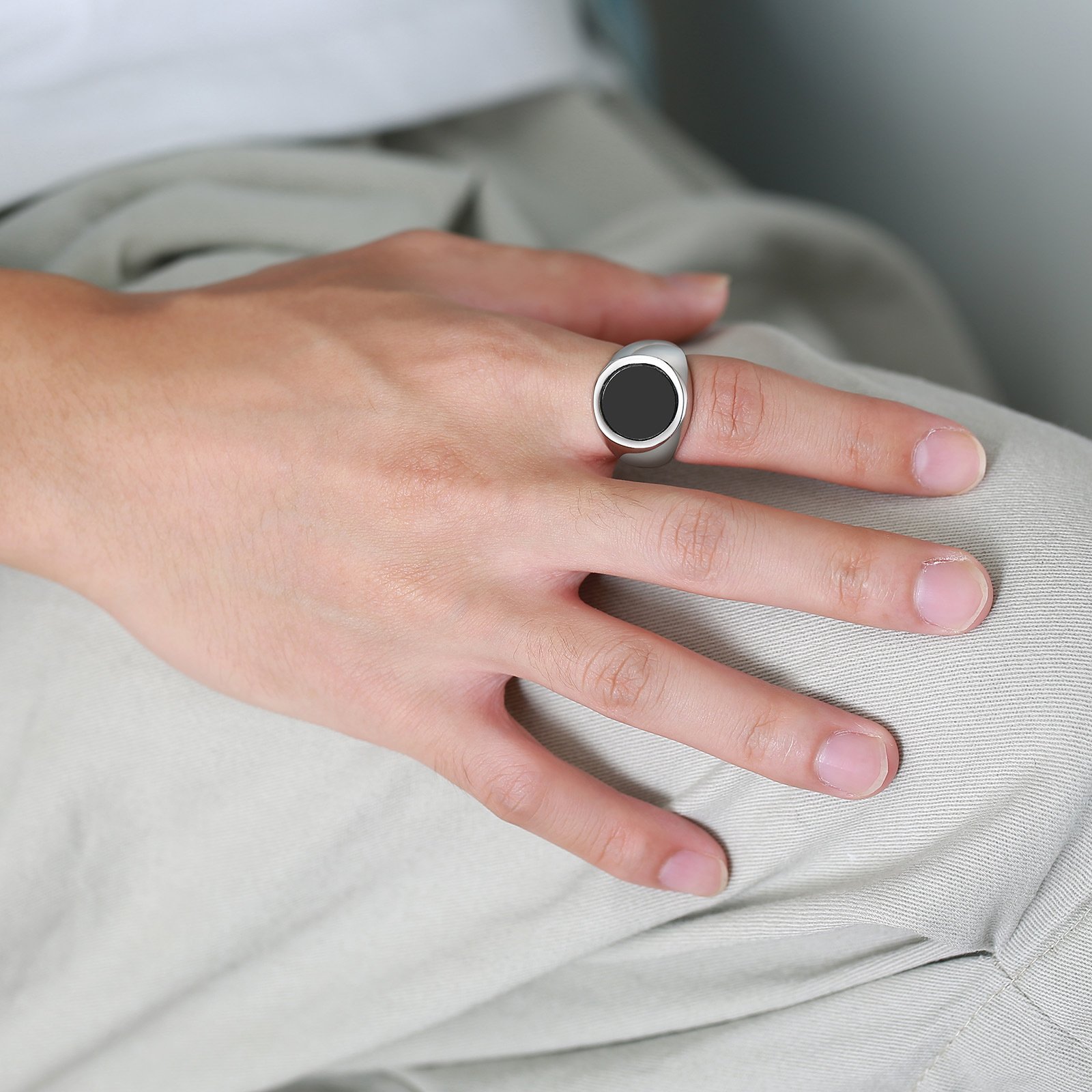 WMR-153 - Black Stone - Silver Stainless Steel Men Ring — image 3
