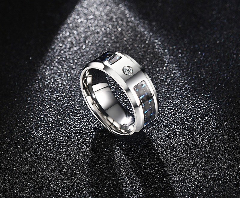 WMR-154 - Center Stone - Silver Stainless Steel Men Ring