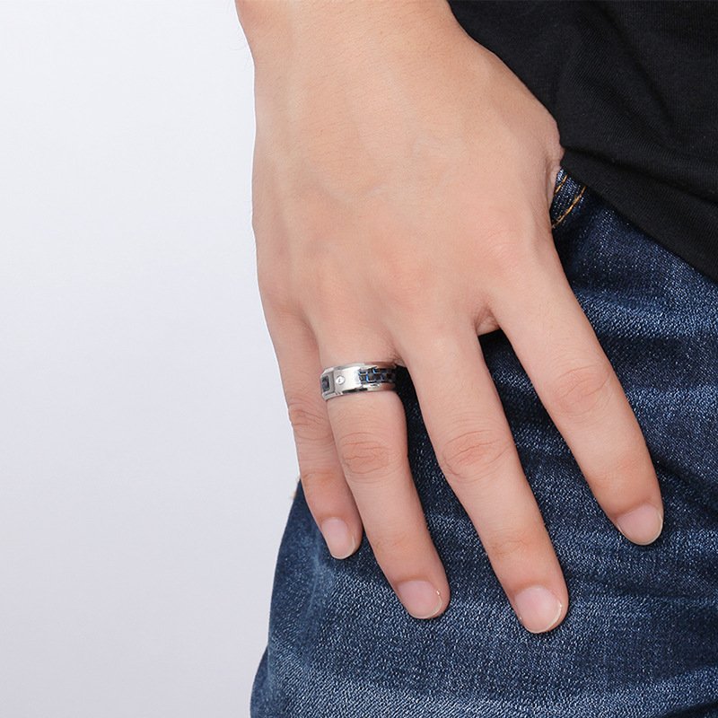 WMR-154 - Center Stone - Silver Stainless Steel Men Ring — image 3