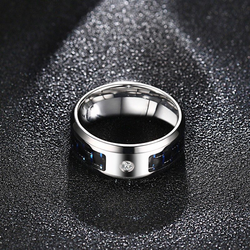 WMR-154 - Center Stone - Silver Stainless Steel Men Ring — image 4