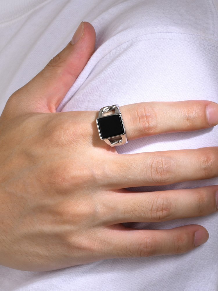WMR-168 - Back Stone - Silver Stainless Steel Men Ring — image 6