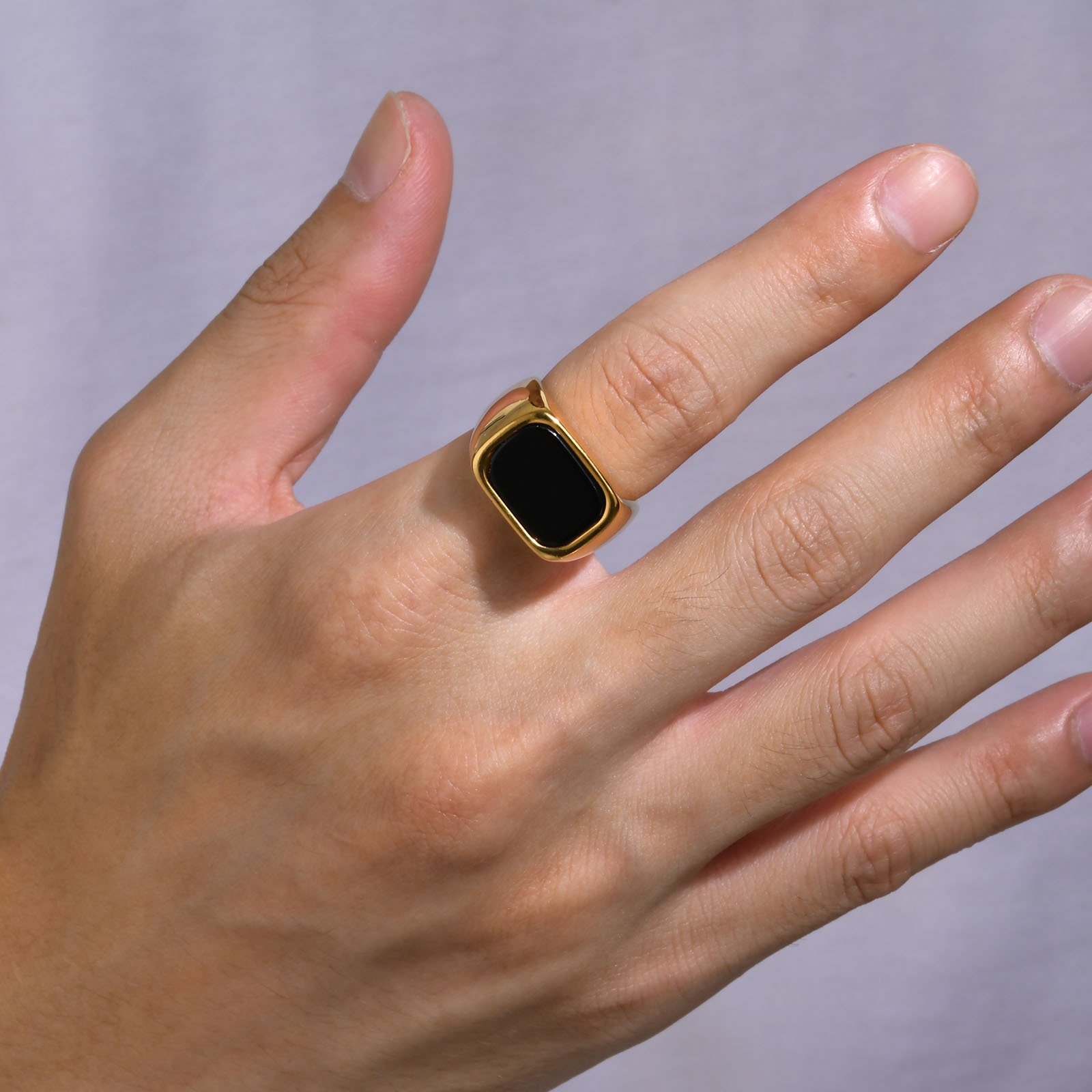 WMR-170 - Black Stone - Golden Stainless Steel Men Ring — image 3