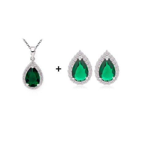 WS148 - Green Pendant and Earring Set For Women