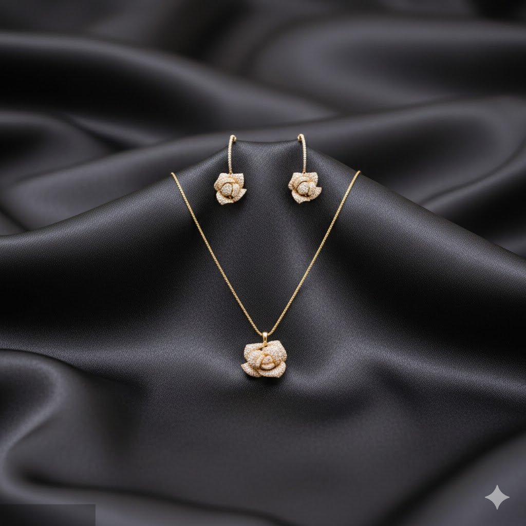 WS150- Golden Pendant and Earring Set for women — image 4