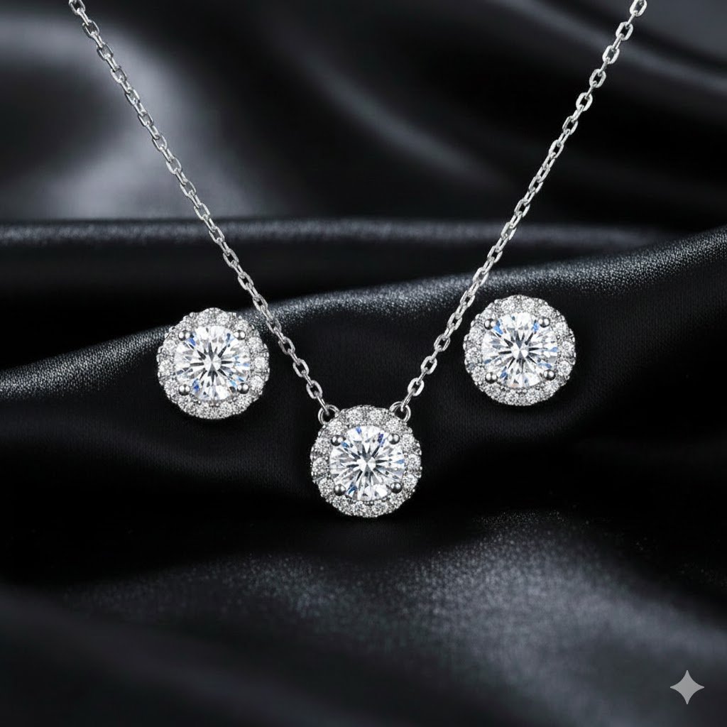 WS166- White Pendant and Earring Set for Women