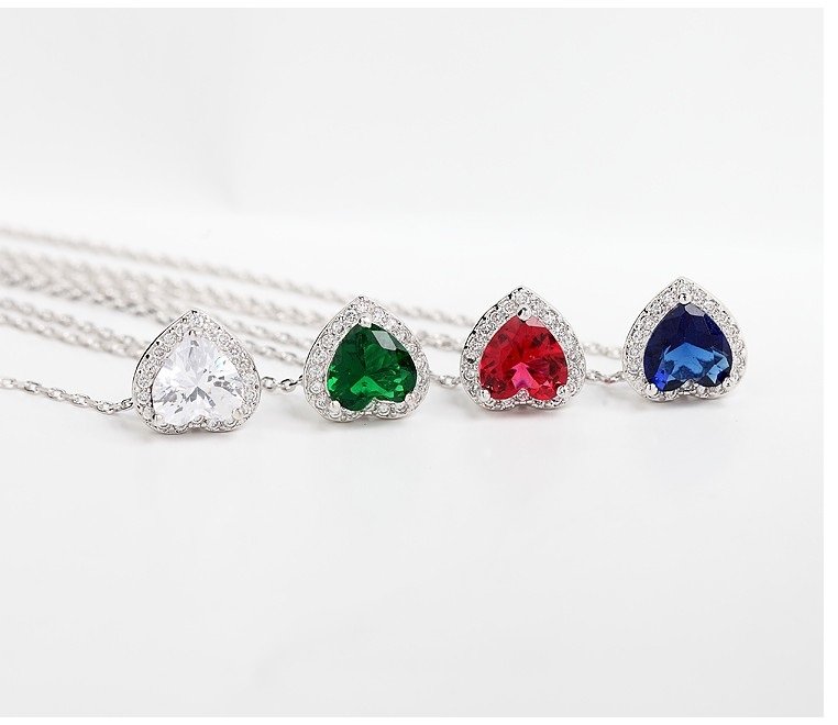 WS203 - Green Heart Shaped Pendant and Earring Set For Women